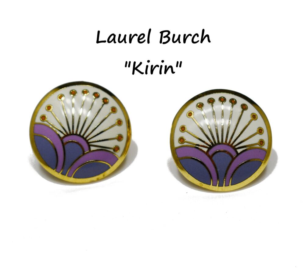 Laurel Burch "Kirin" Cloisonne Earrings, Gold Plated, 1980s Vintage Jewelry